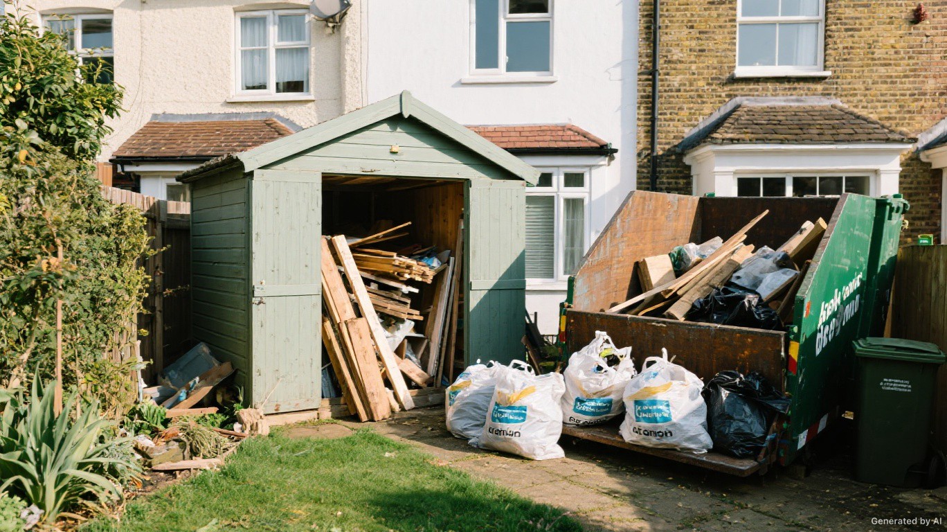 Waste clearance team loading a van neatly
